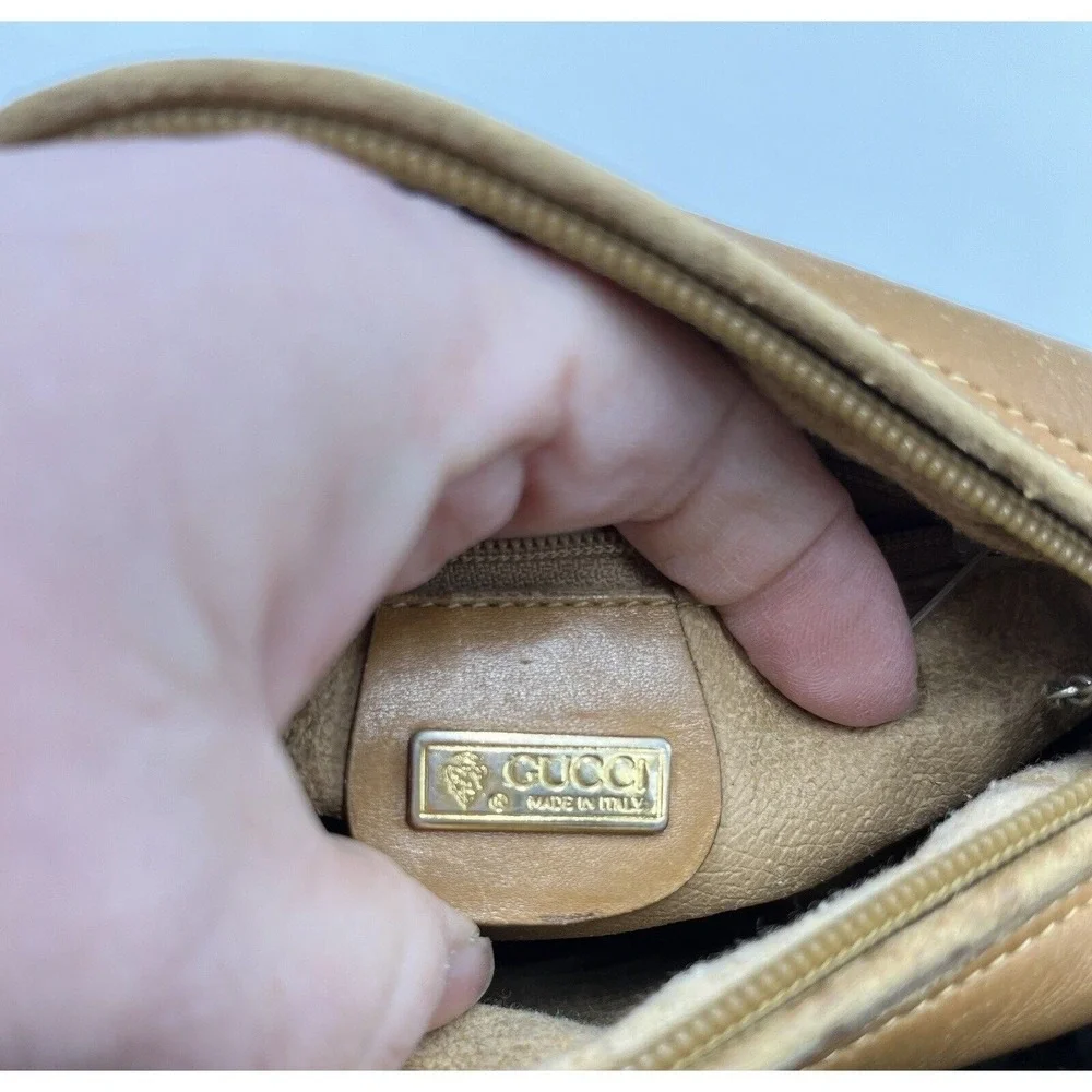 GUCCI Vintage Micro GG Tan Brown Canvas Shoulder Bag PVC‎ Leather Crossbody